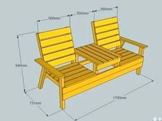 a wooden bench with measurements for it