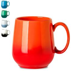 an orange coffee mug with four different colors