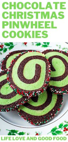 chocolate christmas pinwheel cookies on a plate