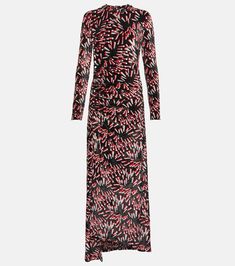 Printed Velvet Maxi Dress in Multicoloured - Paco Rabanne | Mytheresa Velvet Maxi Dress For Night Out, Chic Velvet Maxi Dress, Fitted Velvet Maxi Dress For Fall, Fall Fitted Velvet Maxi Dress, Velvet Floor-length Maxi Dress, Velvet Maxi Dress For Fall, Fall Maxi Dress With Side Slits, Printed Velvet, Velvet Maxi Dress