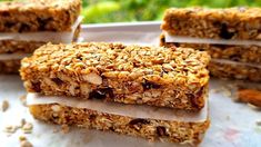 three granola bars stacked on top of each other