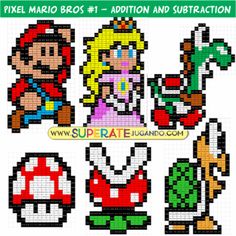 pixel mario bros cross stitch pattern for the nintendo game super mario brothers and luigi bows