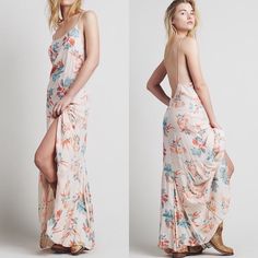 Maxi Slip Dress In Light Pastels With Hibiscus Floral Print. Approx 58” In Length. 100% Rayon. Sold Out At Revolve And Free People. Looks Great With A Jean Jacket For The Fall! Size Small Summer Maxi Dress Boho, Long Dresses Casual Maxi, Gold Maxi Dress, Blue Floral Maxi Dress, Long Slip Dress, Embroidered Tunic Dress, Strappy Maxi Dress, Free People Maxi Dress, Boho Floral Dress