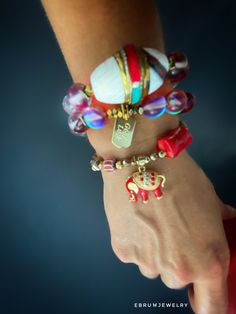 Red Cat Eye Ethnic Bracelet - EBRU JEWELRY Bohemian Red Bracelets With Large Beads, Red Beaded Bangle Bracelets, Red Beaded Bangle Bracelet, Unique Hand-strung Red Beaded Bracelets, Unique Red Beaded Bangle Bracelet, Red Spiritual Stretch Bracelet With Colorful Beads, Artisan Red Beaded Bracelets For Festivals, Artisan Red Beaded Bracelets With Round Beads, Traditional Red Bracelets With Polished Beads