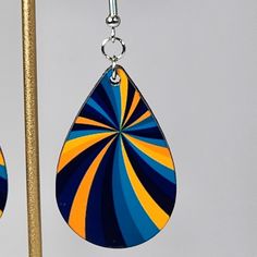 Vibrant Earrings That Are Approximately 1.5 Inches Retro Teardrop Earrings, Retro Teardrop Earrings As Gift, Retro Teardrop Earrings For Pierced Ears, Hand Painted Earrings, Painted Earrings, Earrings Color, Yellow Blue, Handmade Earrings, Blue Yellow