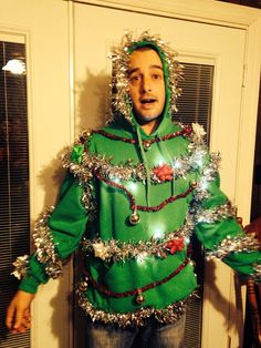 Ugly Xmas Sweater, Dollar Store Christmas, Xmas Sweater, Battery Operated Lights, Ugly Sweater, Ugly Christmas, Christmas Outfit, Happy Holidays