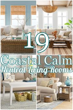 coastal living rooms with text overlaying the top 10 coastal calm neutral living rooms