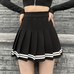 Rags n Rituals 'Deadly Delight' Black skirt with white stripes at $24.99 USD Vintage Clothing Styles, Goth Skirt, Grunge Skirt, Gothic Skirt, Short Pollera, Dark Clothes, Skirt Y2k, Black Pleated Skirt, Patchwork Skirt