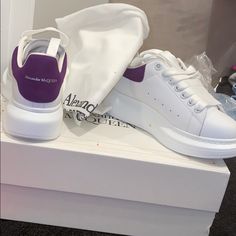 White/Purple Shoe Sneaker Size35 Brand New! Authentic Designer Purple Low-top Sneakers, Luxury Purple Low-top Sneakers, Purple Alexander Mcqueen Sneakers, College Shoes, Alexander Mcqueen Sneakers, Alexander Mcqueen Shoes, Baskets Nike, Black Leather Pants, Purple Shoes