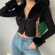 Vintage Style 70s, My Mum Made It, Y2k Tops, Cropped Pullover, Y2k Clothing, Collar Cardigan, Streetwear Fashion Women, Indie Outfits, Cardigan Top