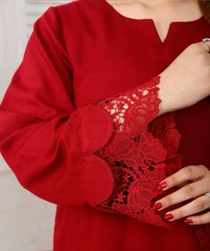 Design For Kurti Patterns, Sleeves And Pants Design, Sleeves Pattern With Lace, Kurti Sleeves Design With Lace, Kurti Designer Pattern, Necklines For Kurtis With Laces, Lace Kameez Designs, Slives Design For Suit, Lace On Kurti Design