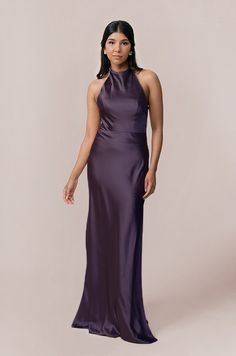 Model: Jacinth; Size: 4 Bridesmaid Dresses Dark Purple, Purple Floor Length Dress, Deep Purple Bridesmaid Dresses, Eggplant Color Dress, Eggplant Bridesmaid Dresses, Purple Satin Dress, Wedding Parties Colors, True Autumn, Satin Dress Long