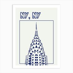 the new york city skyline in blue and white with an image of chrysler building on it