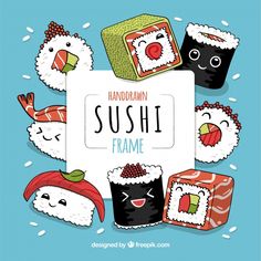 sushi frame with different types of sushi