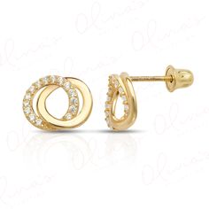 14k yellow gold stud earrings contain 30 small stones of cubic zircon set in prong. A screw post is similar to post-backs except for the fact that it has a removable screw called the clutch, which holds the post in place. This is also known as a screw back. A screw back gives you extra security than a regular post backing and is typically used for expensive diamond stud earrings that require increased security. Expensive Diamond, Gold Stud, Diamond Stud, Screw Back Earrings, Gold Earrings Studs, Diamond Earrings Studs, Prong Setting, Thoughtful Gifts, Classic Design