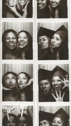 several black and white photos of women in graduation caps