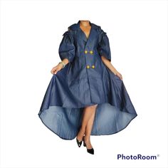 Woman High Low Collard Button Down Coat Dress. Mid Length Sleeves With Cold Shoulders. Belt Included. 100% Denim Cotton. Size: Free Size (Fits From Small Size Up To Extra Large Size) & Plus Size (Fits From 1x Size Up To 3x Size) Color: Blue Elegant Buttoned Cotton Denim Dress, Elegant Cotton Denim Dress With Buttons, Elegant Buttoned Denim Dress, Fitted Denim Dress With Button Cuffs, Summer Denim Dress With Button Cuffs, Elegant Blue Denim Dress With Button Closure, Blue Button-up Denim Dress With Button Cuffs, Blue Denim Dress With Button Cuffs For Spring, Spring Blue Denim Dress With Button Cuffs