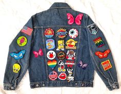 Upcycled Vintage Jean Jacket With Patches / Reworked Vintage - Etsy Thailand Jean Jacket With Patches, Jacket With Patches, Jean Jacket Patches, Vintage Jean Jacket, Reworked Vintage, Upcycled Vintage, Diy Clothes, Etsy Vintage, Jean Jacket