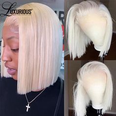 Bob Human Hair Wigs, Straight Short Bob, Wigs Glueless, Wig Store, Blonde Lace Front Wigs, Glueless Wigs, Wigs Hair, Human Wigs, White Blonde