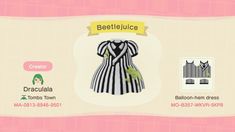 an animal crossing character's dress is shown in this screenshot from the game beetlejuice