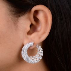 "This fabulous Handmade Earrings is the right choice for you to dress to impress. It is made with 18k White Gold along with the Diamond studding and the spectacular design adds to its glittering. ✧✧Welcome To Our Shop Spectrum Jewels India✧✧ Gorgeous Diamond Hoops Earrings, 18K Gold Wedding Earrings, Handmade Women Jewelry, Cluster Earrings, Statement Earrings, Valentine's Gifts ★PRODUCT SPECIFICATION★ * ITEM CODE - SEE-12841B * METAL - 18k White Gold * 18k White Gold Weight : 13.85 gm  * GROSS WEIGHT - 15.60gm Approx * MAKING - Handmade ★MAIN STONE DETAILS★ * STONE NAME:- Diamond * STONE SHAPE:- Marquise, Round * DIAMOND WEIGHT:- 8.76 Carat * AVERAGE DIAMOND CLARITY :- SI1-S2  * DIAMOND COLOR :- H-I * SETTING USED:- Prong/ Pave * STONE COLOR:- White * STONE TREATMENT:- Natural ≫ FAQ below Diamond White Pierced Bridal Earrings, Round Diamond Cluster Earrings For Party, Luxury Earrings For Reception, Luxury Earrings For Receptions, Glamorous Brilliant Cut Earrings For Anniversary, Evening White Gold Pierced Bridal Earrings, Diamond Cluster Round Earrings For Evening, Diamond Cluster Earrings For Evening, Exquisite Earrings With Brilliant Cut