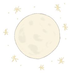 the full moon with stars around it in white and gold colors on a white background