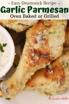 chicken wings with ranch dip and parsley on the side, ready to be eaten