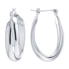 Features: Nickel Free, In A Gift BoxEarring Back: HingedShape: OvalMetal Color: WhiteEarring Length: 27mmEarring Width: 8mmMetal: Pure Silver Over BrassCare: Polishing ClothCountry of Origin: Imported Silver Oval Huggie Earrings For Anniversary, Silver Oval Hoop Earrings With Polished Finish, Oval Nickel-free Hoop Earrings For Anniversary, Nickel-free Hoop Earrings For Anniversary, Nickel-free Oval Hoop Earrings For Anniversary, Oval Sterling Silver Hoop Earrings, Anniversary Oval Hoop Earrings With Ear Wire, Silver Oval Hoop Earrings For Anniversary, Oval Hoop Earrings