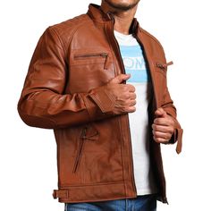 Brown Leather Jacket With Quilted Shoulders Classic Brown Biker Jacket For Business, Brown Quilted Leather Jacket For Winter, Brown Quilted Jacket With Padded Collar For Fall, Classic Brown Biker Jacket, Classic Brown Quilted Jacket For Fall, Classic Quilted Leather Jacket For Winter, Vintage Brown Long Sleeve Biker Jacket For Winter, Classic Brown Leather Jacket For Winter, Fitted Brown Quilted Outerwear