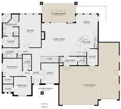 the floor plan for a home with three bedroom and two bathrooms, including an office