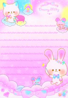 a pink wallpaper with an image of a cat and bunny holding a candy bar