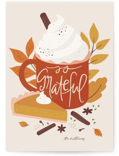 a card with an illustration of a cup of coffee