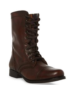 Steve Madden Troopa Military-Inspired Zipper Lace Up Leather Combat Boots | Dillard's Brown Lace Boots, Combat Boots Brown, Steve Madden Combat Boots, Brown Combat Boots, Leather Combat Boots, Military Inspired, Crochet Braids, Pretty Shoes, Dillard's