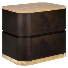 two wooden boxes with marble tops on each side and one in the middle, both made out of wood