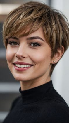 Womens Short Hair With Bangs, Pixie Hairstyle Women Round Face, Short Hairstyle For Thinner Hair, Very Short Hairstyle Women, Woman Short Hair, Ladies Short Hair, Hair Cut Ideas, Kort Bob, Fine Hair Styles For Women