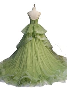 Ball Gown Quinceanera Dresses Elegant Dress Performance Sweet 16 Court Train Sleeveless Spaghetti Strap Tulle with Ruffles Quinceanera Dresses Elegant, Tulle Ruffle Dress, Ball Gown Quinceanera Dresses, Prom Dresses Elegant, Tail Dress, November Wedding, Prom Dresses Online, Green Prom Dress, Dresses Elegant