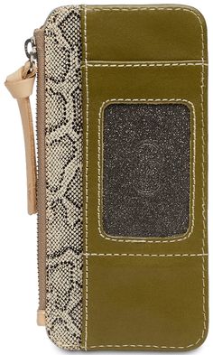 The Consuela Ashley Card Organizer offers an ideal way to store your credit cards and folded bills. Crafted from premium leather and finished in an olive green hue, it features textured snake print detailing and is trimmed in natural, untreated leather for a luxurious appearance. With five card slots and an ID pocket, plus a secure zippered compartment and snap closure, this card organizer is the perfect way to keep your essentials close at hand while you end your day. Dimensions: 3 1/2" (W) x 7 Kids Dining, Giddy Up Glamour, Card Organizer, Paint Supplies, Monogram Styles, Gifts Cards, Kids Swimwear, Monogram Gifts, Christmas Items