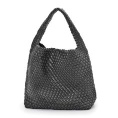 A one-of-a-kind woven bag is generously sized to hold everything you need. A detachable pad gives the bottom more support. It includes a bonus zip-close bag (7"H x 11"W) made in the same soft vegan leather. Magnetic closure, fully lined, inside zip pocket. Imported. 15"H x 16"W x 5.5"D. Specify Black, Blue, Green, Pewter, Brown, or Purple. Black Woven Leather Hobo Bag For On-the-go, Intrecciato Weave Hobo Shoulder Bag For On-the-go, Black Woven Leather Shoulder Bag For On-the-go, Rectangular Woven Shoulder Bag For Errands, Black Bag With Intrecciato Weave For Everyday, Black Woven Bag For On-the-go, Intrecciato Weave Tote Shoulder Bag For On-the-go, Modern Bags With Intrecciato Weave For Errands, Rectangular Shoulder Bag With Intrecciato Weave For On-the-go