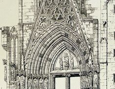 an old drawing of the entrance to a cathedral