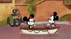 mickey and minnie in a boat with an anchor