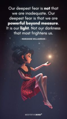 a girl is flying through the air with a light in her hand and a quote on it