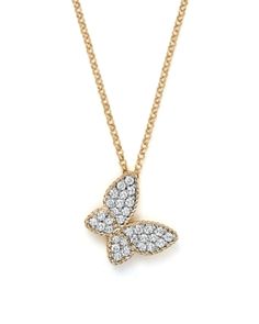 Roberto Coin 18K Yellow Gold Tiny Treasures Princess Diamond Butterfly Necklace, 18 Fine Jewelry Yellow Gold Necklace With Pave Setting, Yellow Gold Necklace With Pave Setting As Gift, Fine Yellow Gold Necklace With Pave Setting, Diamond Nosepin, Diamond Butterfly Necklace, J Necklace, Diamond Butterfly, Roberto Coin, Tiny Treasures