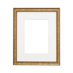 an empty gold frame on a white wall