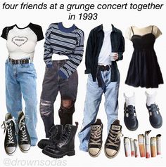 Grunge Concert, Grunge Outfits 90s, Four Friends, Mood Clothes, Tokyo Street Fashion, Fashion Edgy, Grunge Look, 90s Outfit