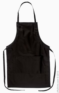 an apron that is black and has two pockets on the front, with one pocket in the