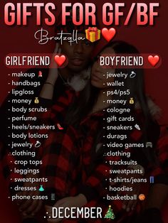 a poster with the words gifts for girlfriend and boyfriend