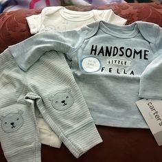 Carter's Premie 3pc Outfit Set Little Baby Basics. Handsome Little Fella Three Piece Onesie, Pant, Long Sleeve Shirt. New With Tag. Baby Basics, Baby Boy Clothes Newborn, Plaid Outfits, Stripe Outfits, Carters Girl, Newborn Outfit, Baby Outfits, Boy Clothes