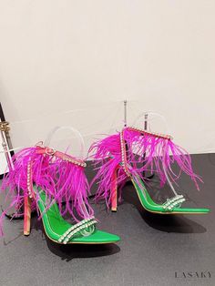 Lasaky - Stylish Womens Pointed Toe Heeled Sandals with Exquisite Rhinestone and Feather Embellishments Fall Heels, Black Stiletto Heels, Knit Shirt Dress, Elegant High Heels, Pink High Heels, Strap Sandals Women, Prom Shoes, Club Style, Pointed Toe Heels