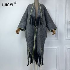 WINYI new Winter Women Solid color Luxury Fur Neutral coat Loose cardigan elegant Warm Female coat Neutral Coat, Tassel Jacket, Female Coat, Middle Age Style, Loose Cardigan, Middle Age Fashion, Knit Denim, Bohemian Clothing, Feather Dress