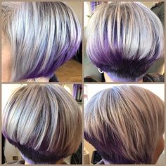 Hear Colour Style, Grey Hair With Pink Underneath, Icy Blonde With Purple Peekaboo, Unique Hair Cuts, Hair Dyed Underneath, Concert Hair, Purple Grey Hair, Bob Hairstyle Ideas, Shoulder Haircut